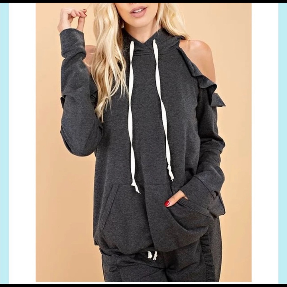 1.4.3. Story By Line Up Open Shoulder Ruffle Hoodie